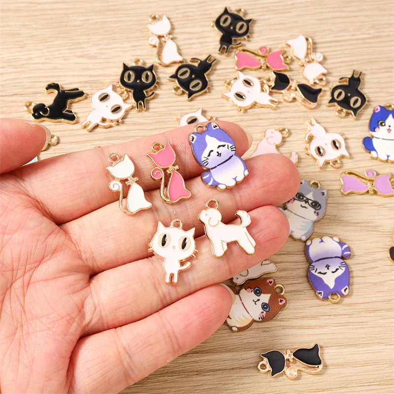 10 Stück Cartoon-Tieranhänger aus Emaille, Katzen- und Hundeanhänger für die Schmuckherstellung, Ohrringe, Halsketten, Armbänder, DIY-Bastelzubehör – Detail 2