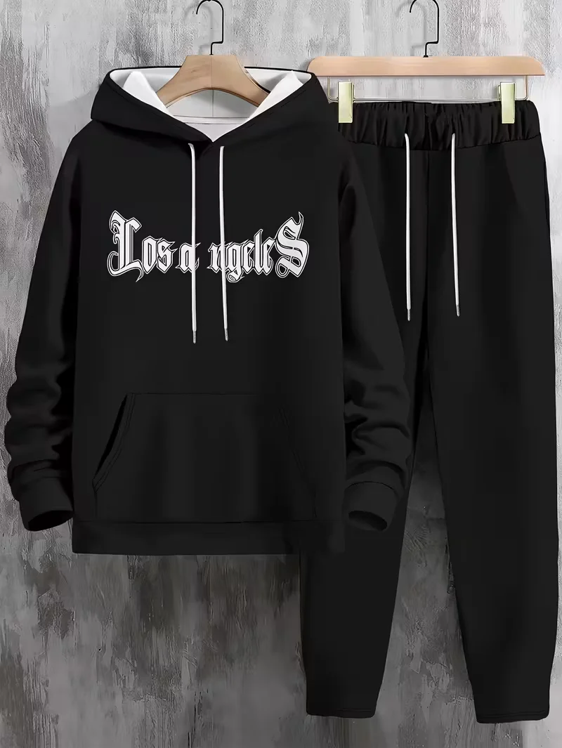 

Осенне-зимний мужской комплект, спортивный комплект, толстовка с 3D буквенным принтом, комплект из 2 предметов, спортивный костюм, быстросохнущие и удобные толстовки, костюмы