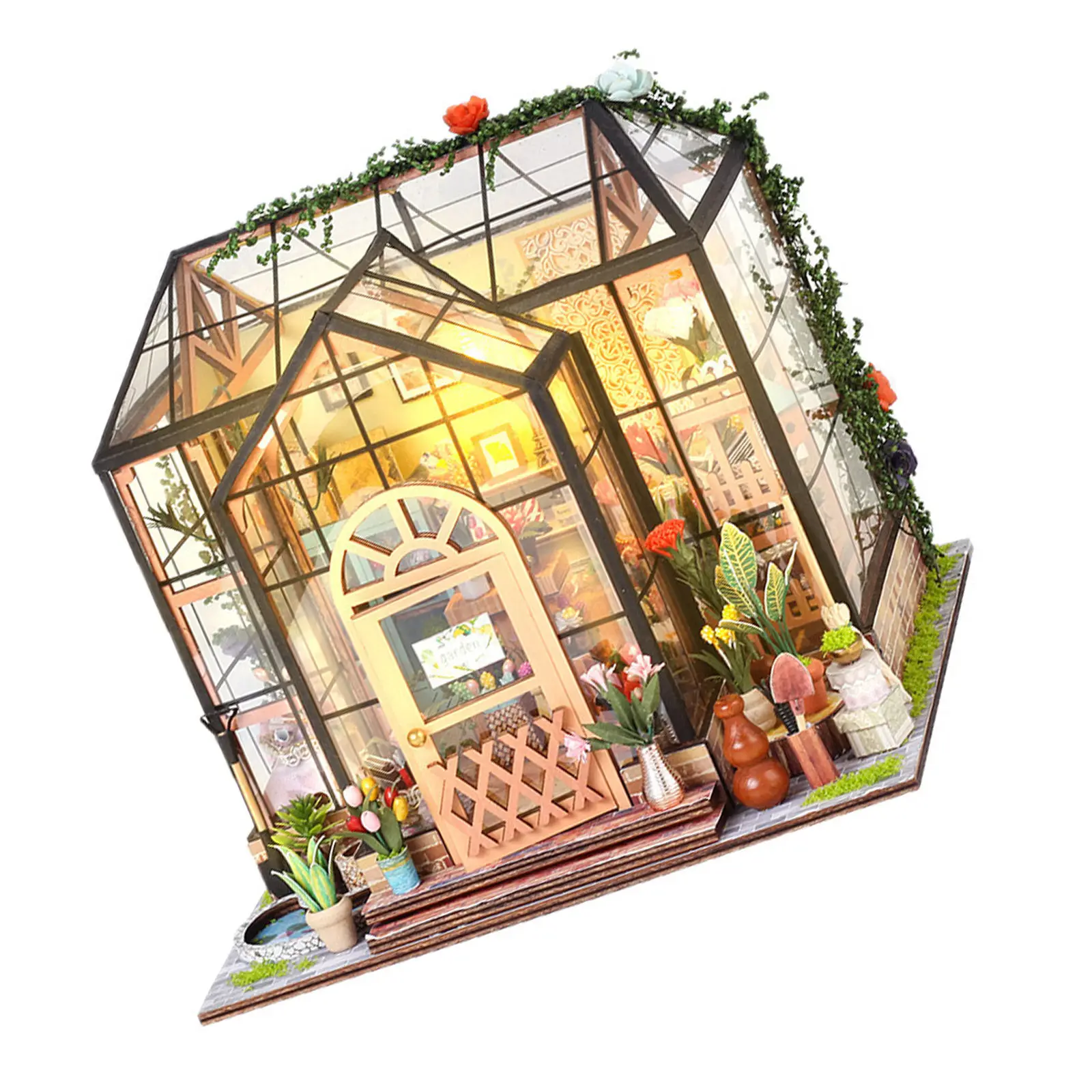 1 Set DIY 3D Miniatur-Blumenhaus-Bausatz, handgefertigtes Gewächshaus-Architekturset, perfekt für Heimdekoration, Gartenhaus-Miniatur