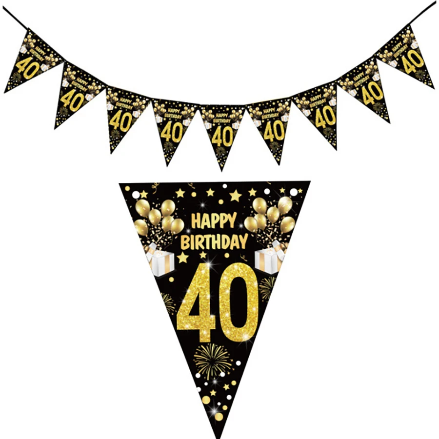 1 set 30 40 50 60 Jaar Gelukkige Verjaardag Papier Banner Verjaardagsfeestje Decoraties Volwassen Garland Verjaardag Anniversaire Zwarte Vlaggen