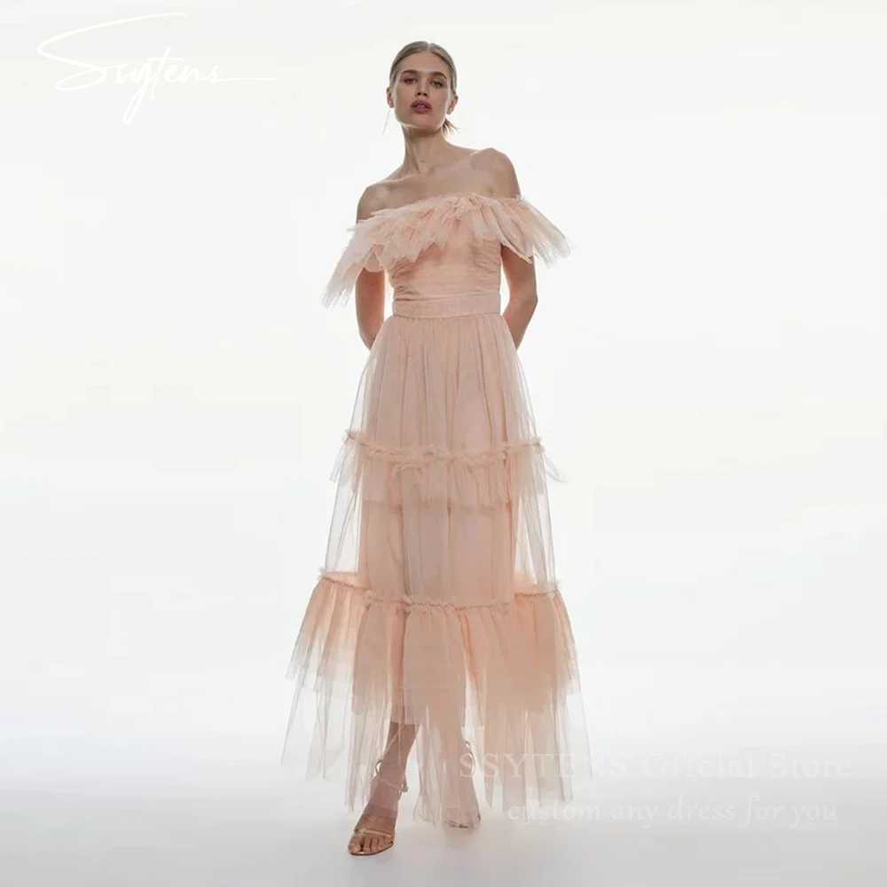 

SSYTENS Luxury Pink Evening Dresses Off the Shoulder Customized Prom Dress Layered Woman Gown Formal Dress Graduation Party Gown