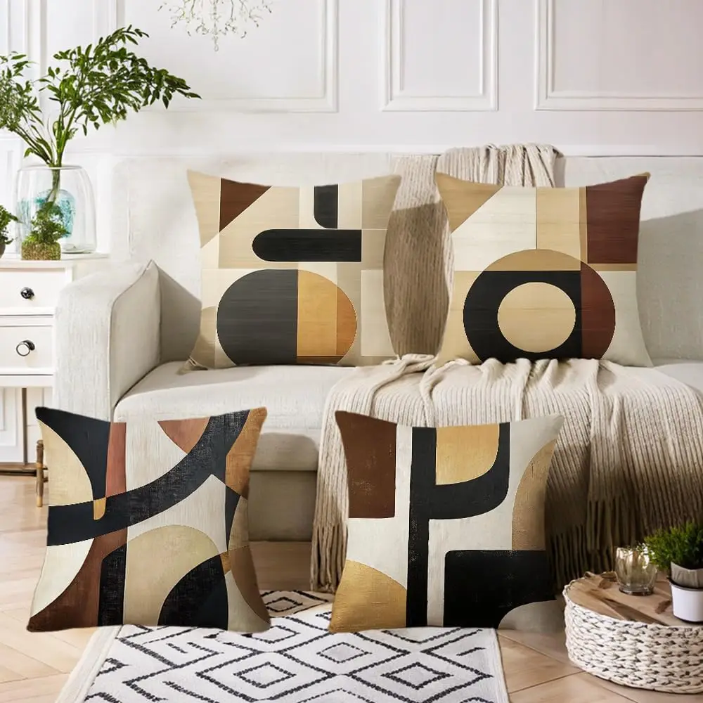 

4Pcs Minimalist Throw Pillow Covers with Modern Geometric Pattern Cushion Cases for Sofa Living Room Bedroom Home Decor