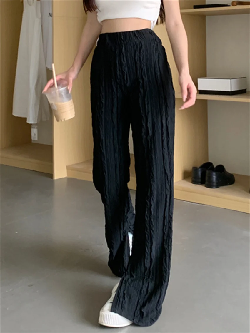 

PLAMTEE Summer Gentle Split Trousers Women 2023 New Solid Loose-Fitting Fashion High Waist Straight Casual Wide Leg Pants