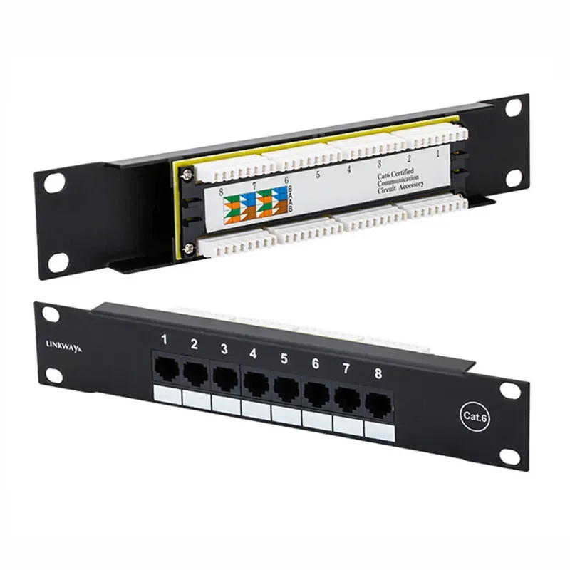 Network Adapter 8 Port CAT6 Patch Panel 10 Inch 1U Rack Mount for Household Distribution Frame Weak Current Box RJ45 8P8C Socket