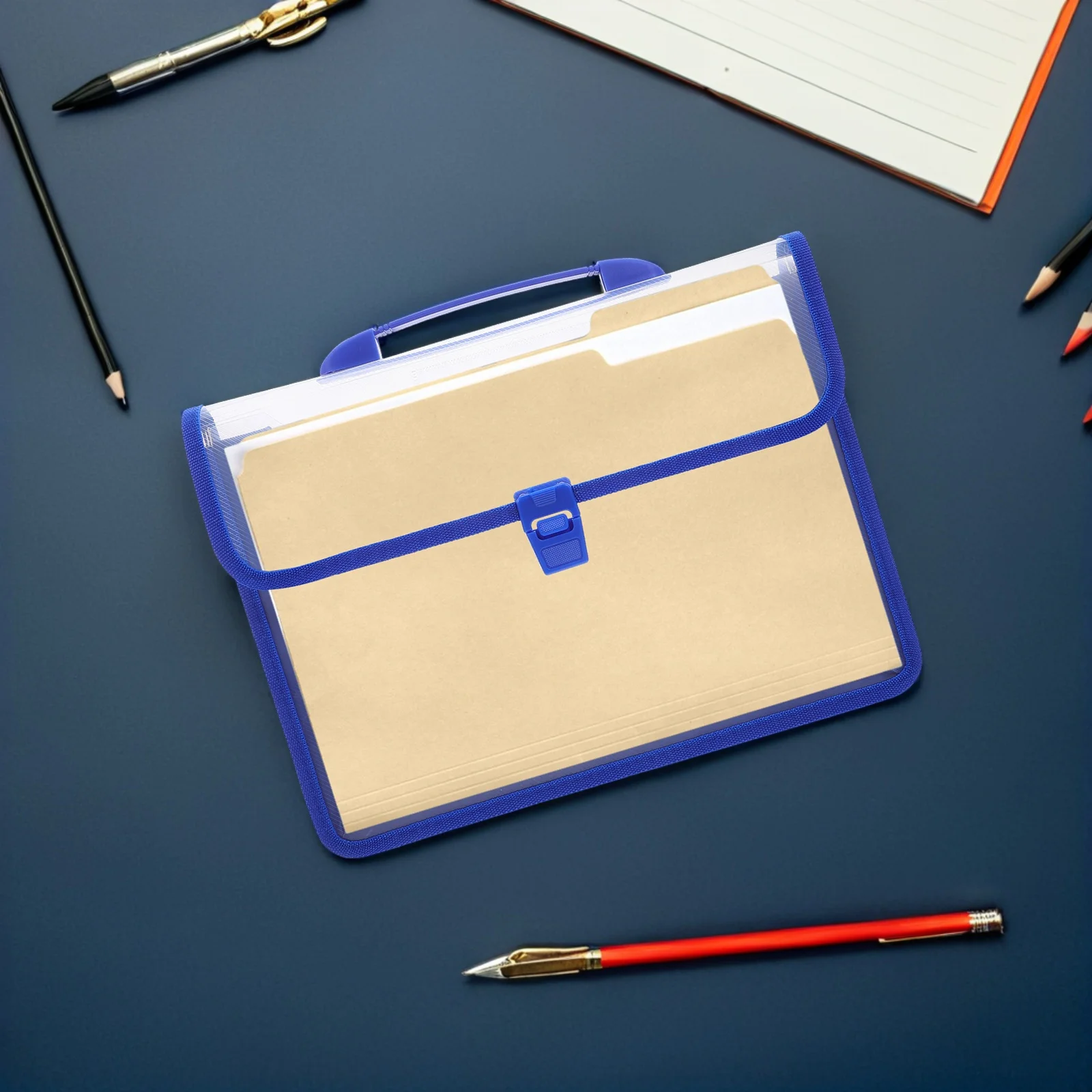 1 set 1 Set Folder Dokumen Transparan yang Dapat Diperluas Tahan Air dengan Penutup Tombol Jepret Kapasitas Besar Untuk Kantor Sekolah Perjalanan Portabel