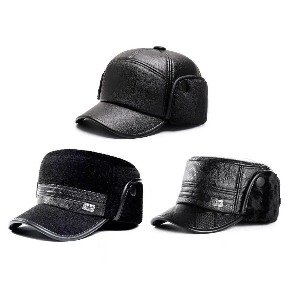 Gorro de invierno para hombre de mediana edad y ancianos, gorro de piel grueso y cálido para exteriores, estilo casco de motocicleta, calentador de cuello, sombrero de lengua de pato