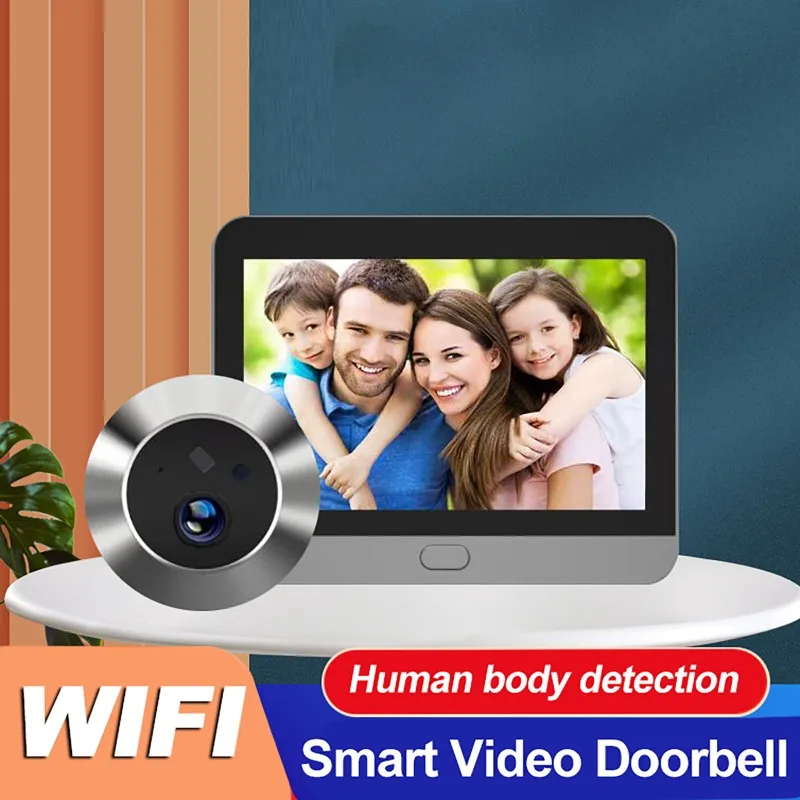 Tuya Smart Video Doorbell 4.3-inch LCD Digital Display WIFI Peephole Door Viewer Camera Mobile Phone Remote Monitoring Cam
