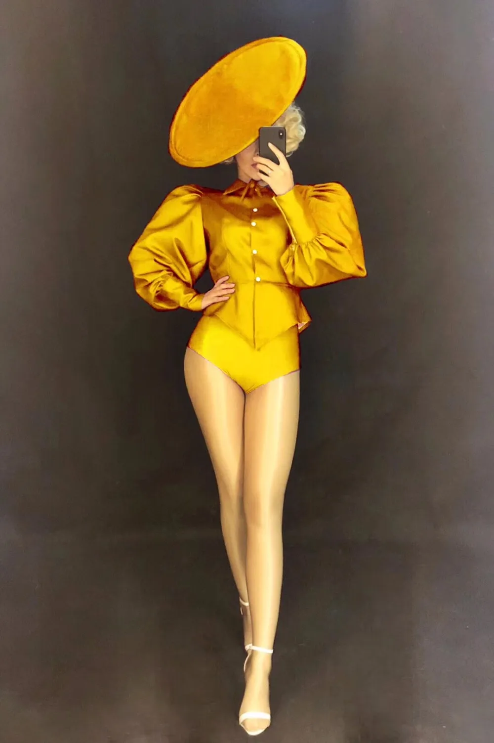 Sexy Bodysuit Big Hat Women Nightclub Costume Teams Catwalk Stage Birthday Party  Wear Bar Jazz DJ Pole Dancing Jumpsuit Female