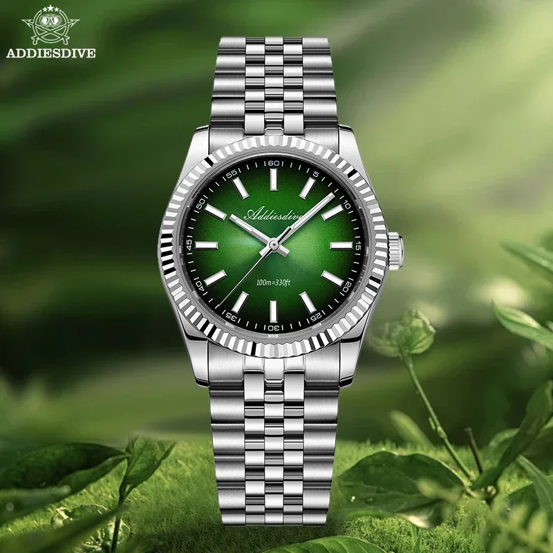 ADDIESDIVE 2025 Новые кварцевые часы для мужчин с сапфировым стеклом из нержавеющей стали 100 м водонепроницаемые простые циферблаты VH31 мужские наручные часы AD2073 платье