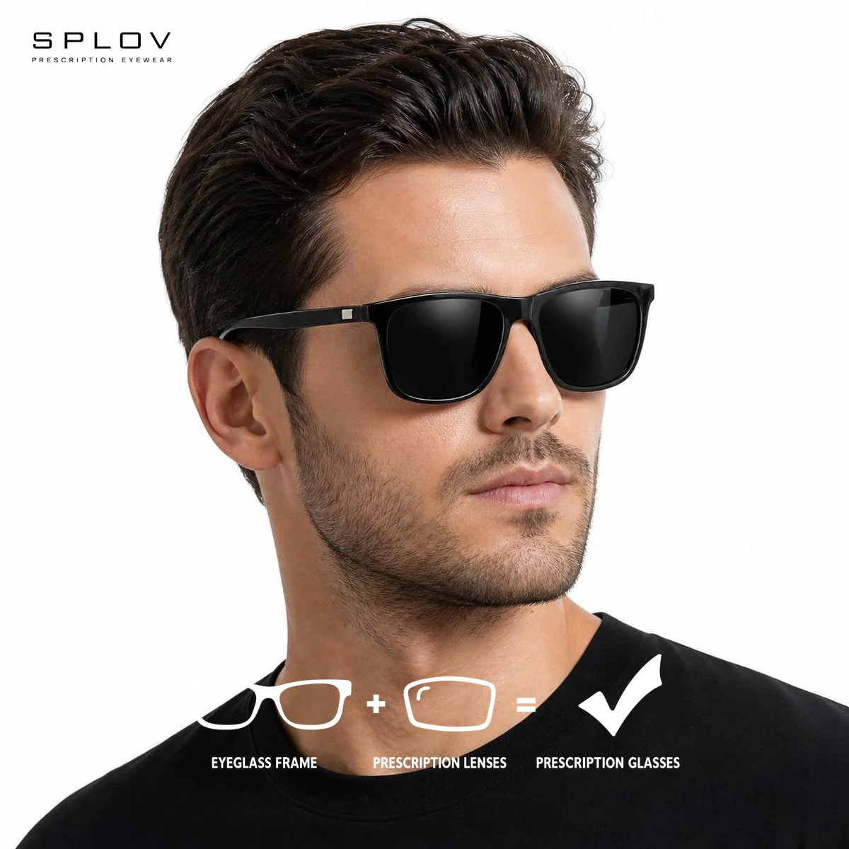 SPLOV Square Metal Prescription Sunglasses for Women UV400 Polarized Photochromic Blue Light Stained Prescription Sunglasses