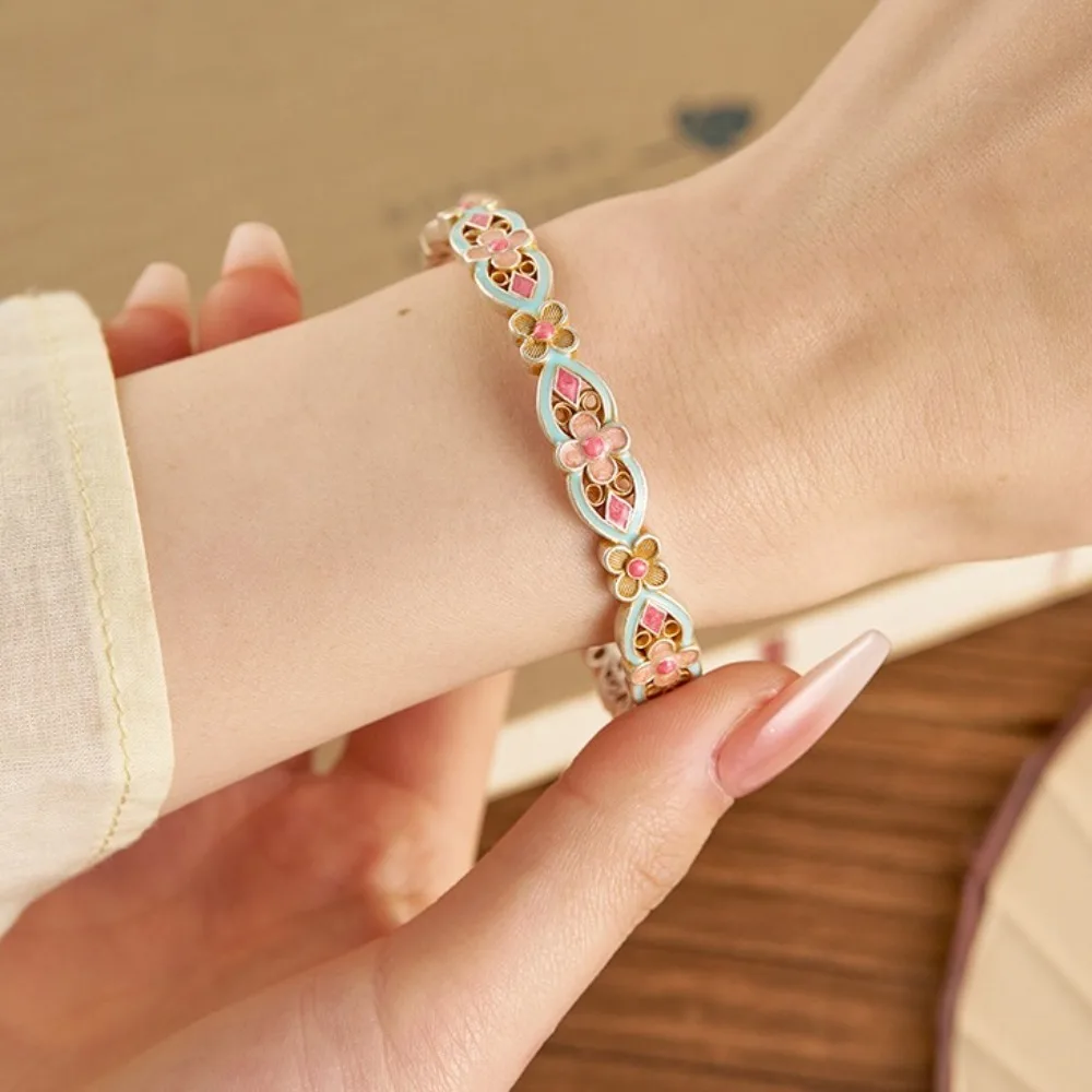 Богемные китайские браслеты ручной работы, традиционный эмалированный цветочный браслет, классический винтажный браслет с открытой рукой, вечерние