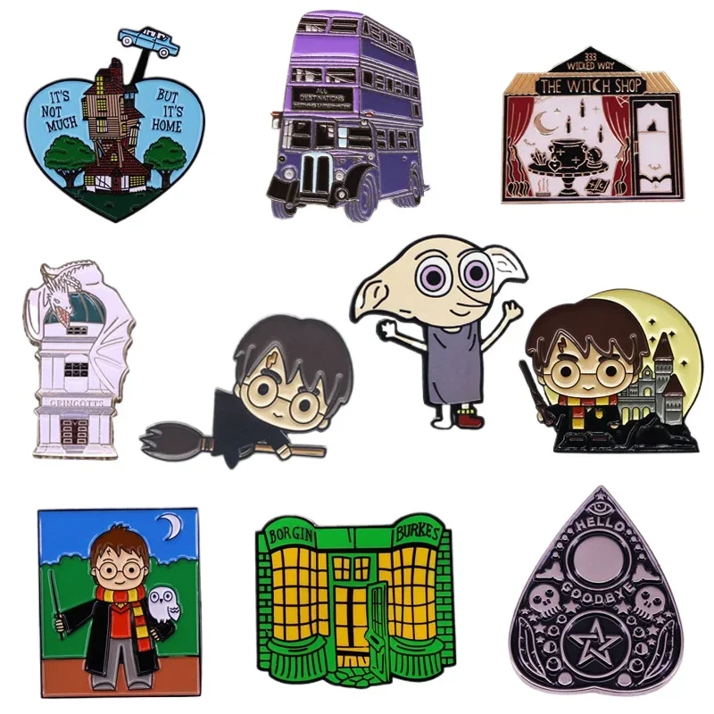 Insignias de Metal de dibujos animados de película de ficción mágica clásica, interesante Pin esmaltado, accesorio de solapa, chaqueta vaquera, mochila, regalo de decoración