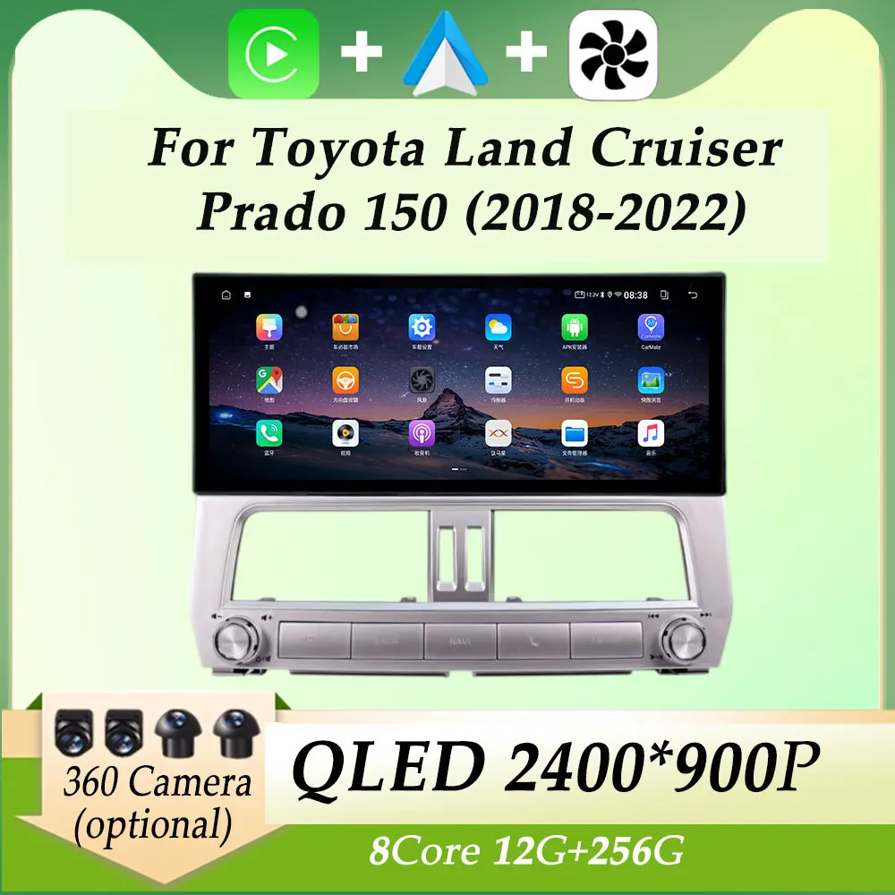 12,3-дюймовый для Toyota Land Cruiser Prado 150 2018-2022 Автомобильный радиоприемник Мультимедийный плеер Carplay GPS Navi Разделенный экран QLED Экран BT