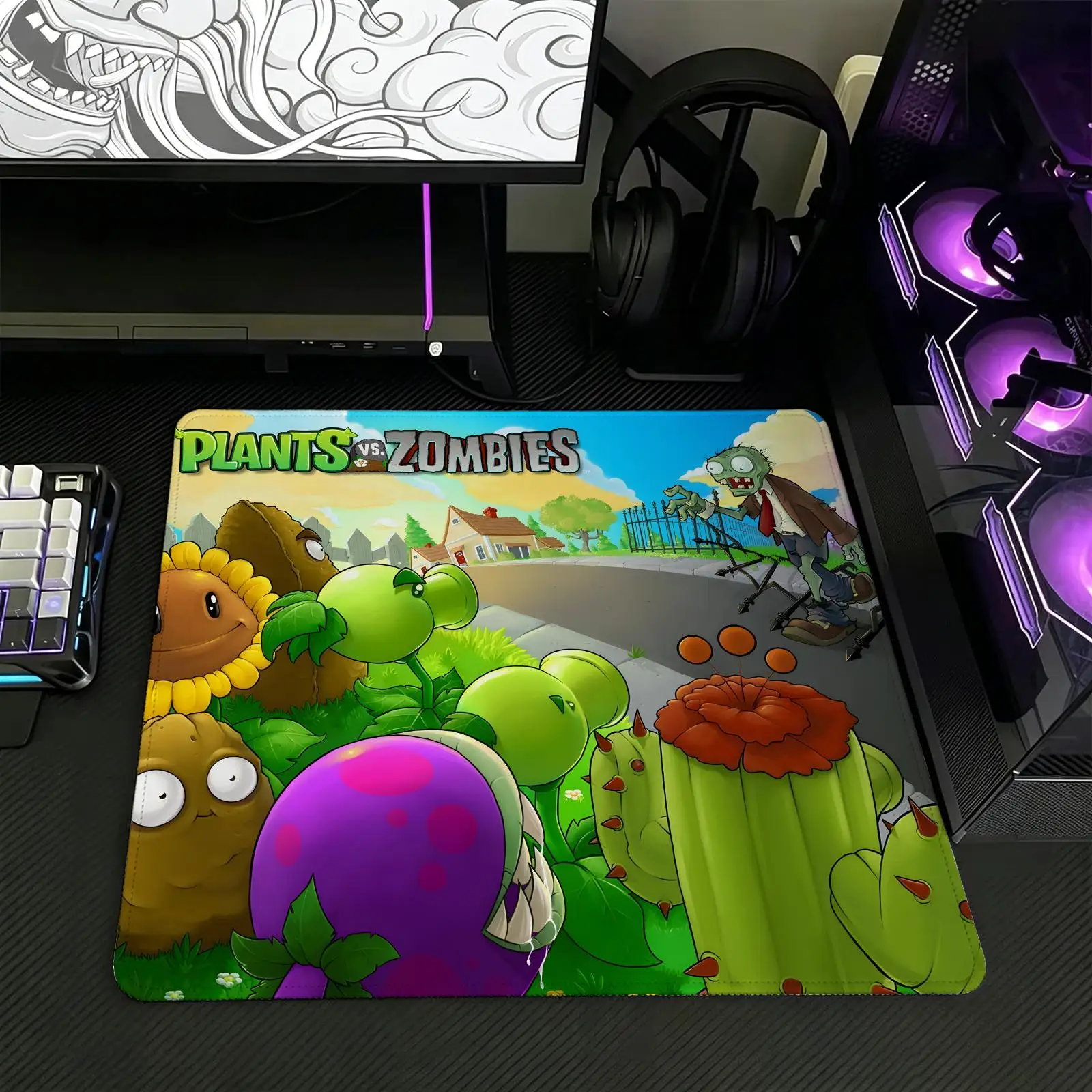 PLANTS VS ZOMBIE PVZ MAPS Regular gaming mouse pad  Office mouse pad Laptop desk mat Stitched edge S/M/L size mouse pad