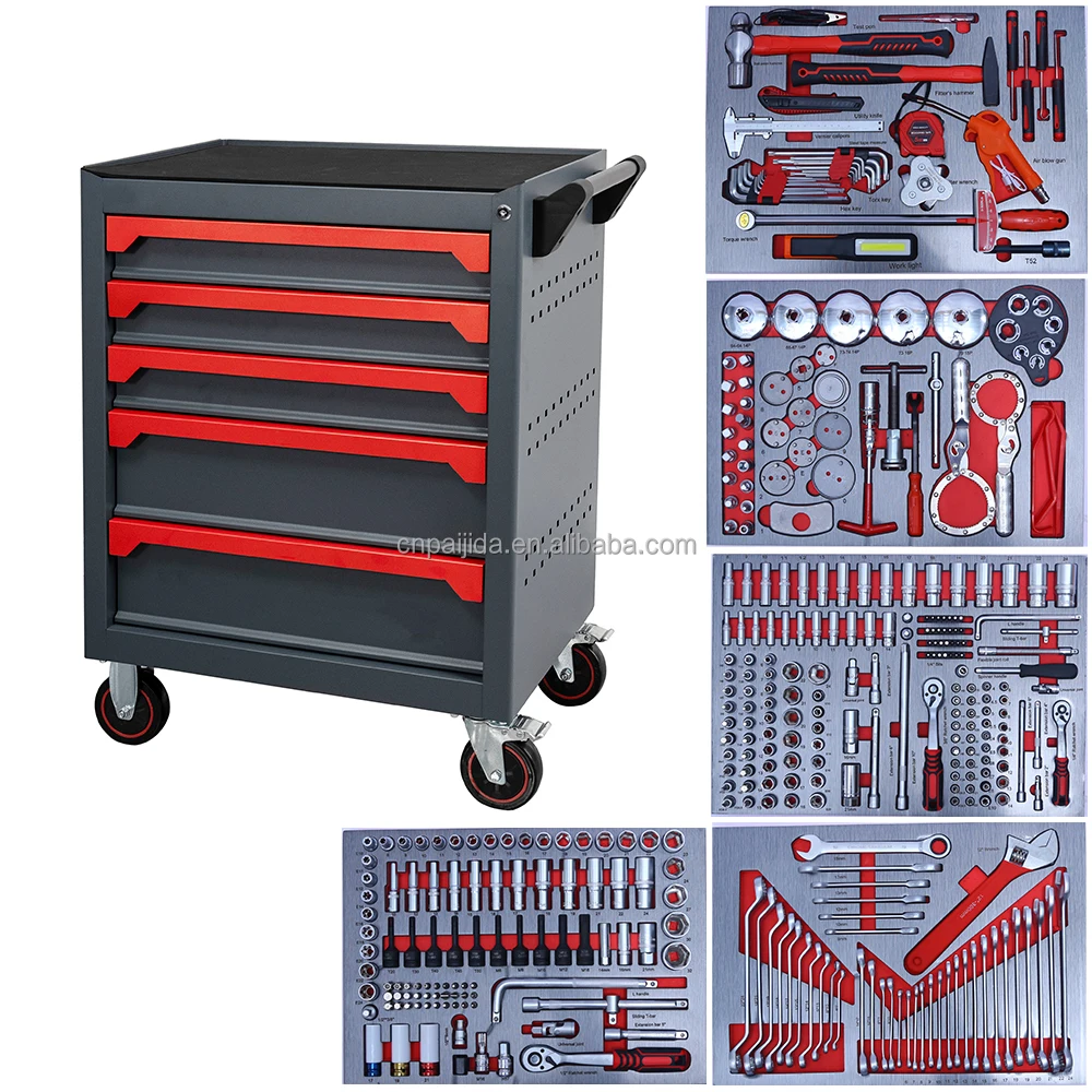 

Multi-Drawer Storage Combination Pairing Trolley EVA Foam Garage Heavy Duty Tool Chest Cabinets With Wheels 421PCS Tool Kits