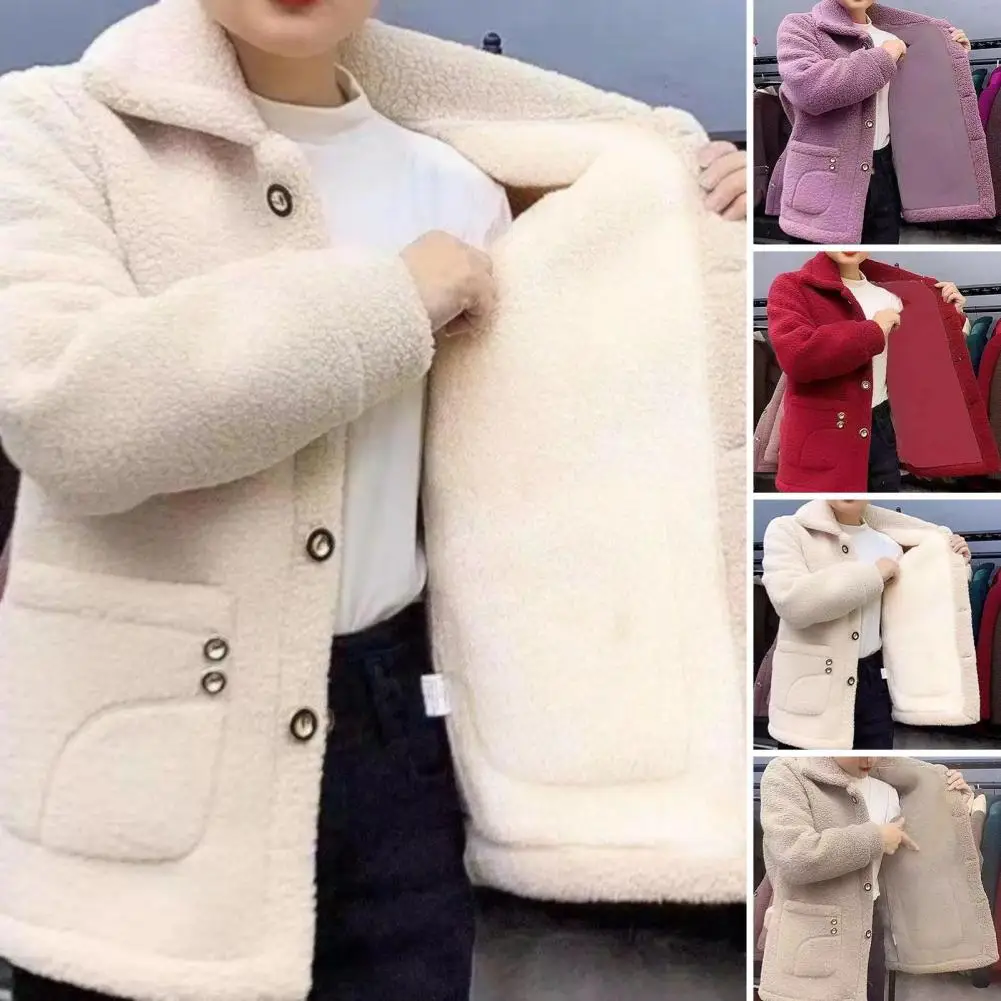 Women Jacket Coat Elegant Jacket Stylish Women\'s Lapel Long Sleeve Imitation Lamb Wool Coat Thickened Single for Autumn/winter