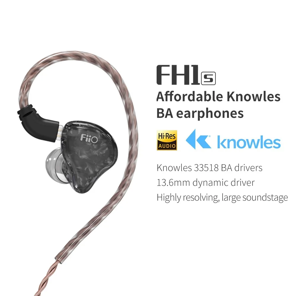 To FH1s Hi-Res 1BA+1DD(Knowles 13.6mm Dynamic) In-ear Earphone IEM with 2pin/0.78mm Detachable Cable for Popular Music