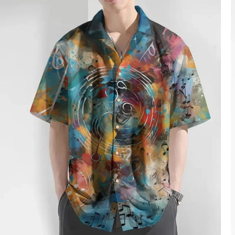 

Men's Casual Shirt Hawaiian Shirt Men Summer 3d Print Musical Note Casual Short Sleeve Shirt For Men Clothes Loose Shirts Camisa