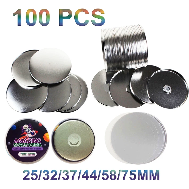 100 PCS Fridge Magnet Button Parts 25mm/32mm/37mm/44mm/58mm/75mm - Refrigerator Magnet Supplies for Button Maker Machine