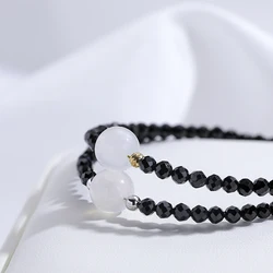 8mm Moon Stone Bracelet With Black Spinel On Hand For Women Handwork Fashion Jewelry Party  Stone Bangle