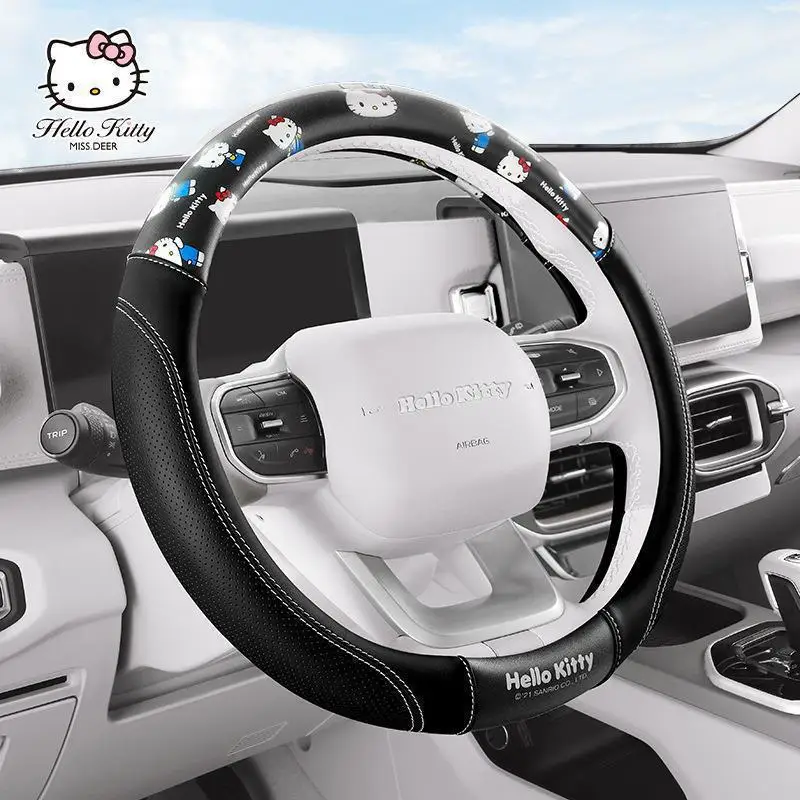 

Sanrio Hello Kitty Car Steering Wheel Cover Cartoon Leather Four Seasons Car Handle Cover Girls Interior Accessories Auto Parts