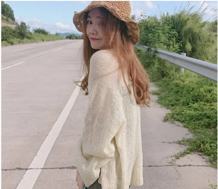 

Summer Female Loose Casual Knitting Sunscreen Shirt Solid Color Summer Women Knitted Cardigans Oversized Sweater Thin Lady Capes