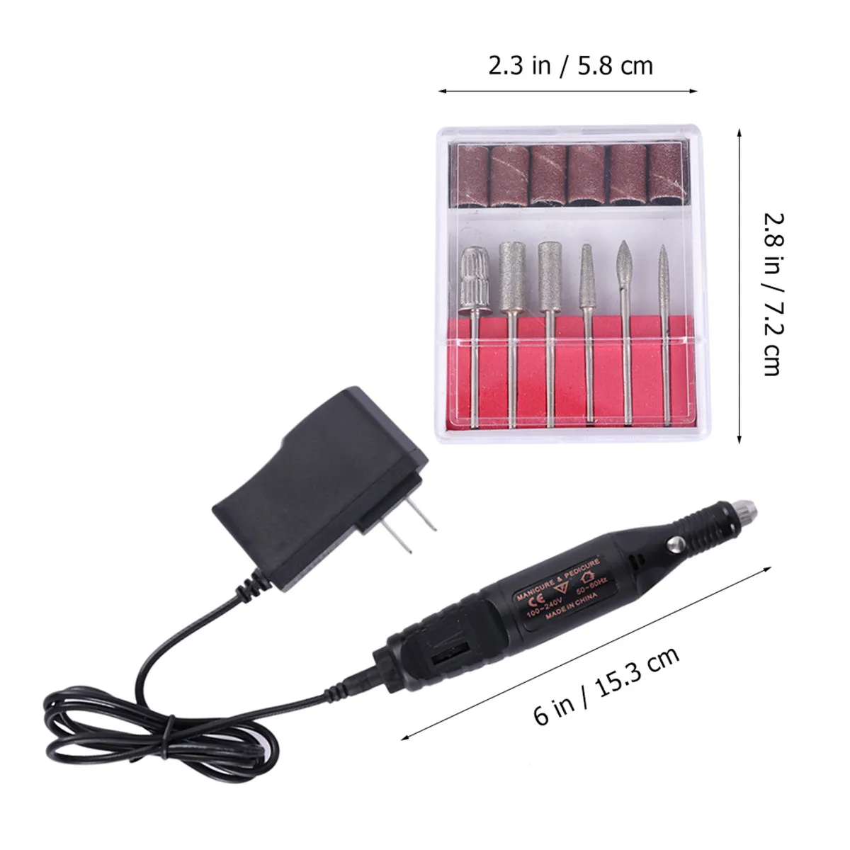 Lima per Unghie Elettrica Professionale, Strumento per Pedicure e Manicure, 6 Punte Intercambiabili, Punte in Metallo da 24mm e 32mm per Acrilico