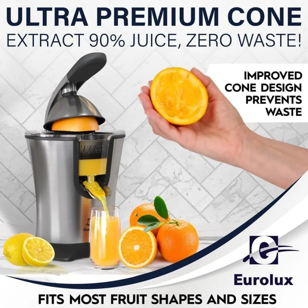 Espremedor Elétrico Premium |   Espremedor de frutas cítricas de aço inoxidável com novo motor ultrapotente e alça macia