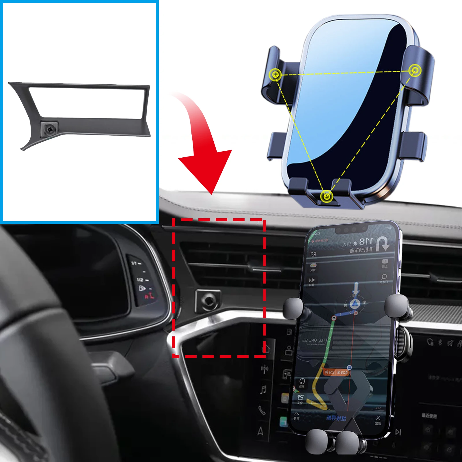 for Audi A6 RS6 S6 2019 2020 2021 2022 2023 2024 Phone Holder Screen Fixed Navigation Bracket Base Wireless Charging Accessories