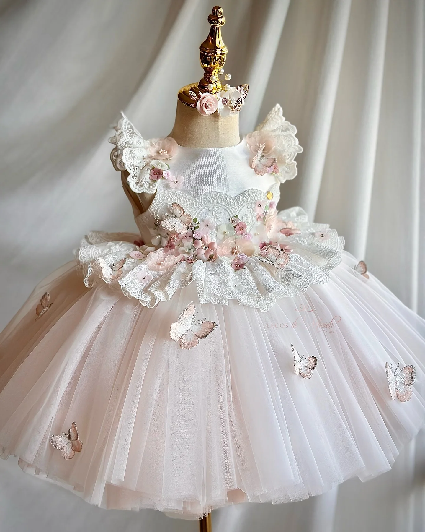 Butterfly Lace Kids Birthday Dresses Customized Ball Gown Flower Girl Dresses for Wedding Party Baby Girls Prom Gowns