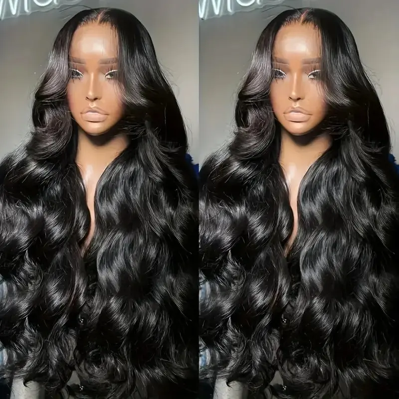 Natural Black 5x5 Glueless Transparent Brazilian 13X6 Lace Frontal Wigs 38 Inch Human Hair Wigs Body Wave 150 Density