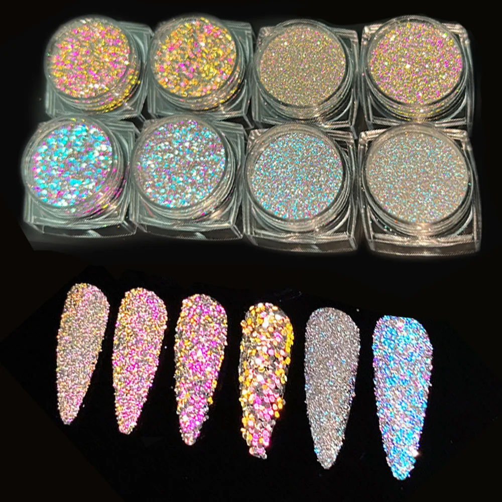 1Jar Reflective Diamond Nail Powder Glitter Nail Shinning Crystal Rhinestone Sequins Pigment UV Gel Polish Nail Decoration