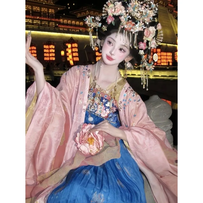 

New Chinese-style Han elements Tang-made Hanfu, straight-neck chest-length dress, concubine style super fairy women's clothing