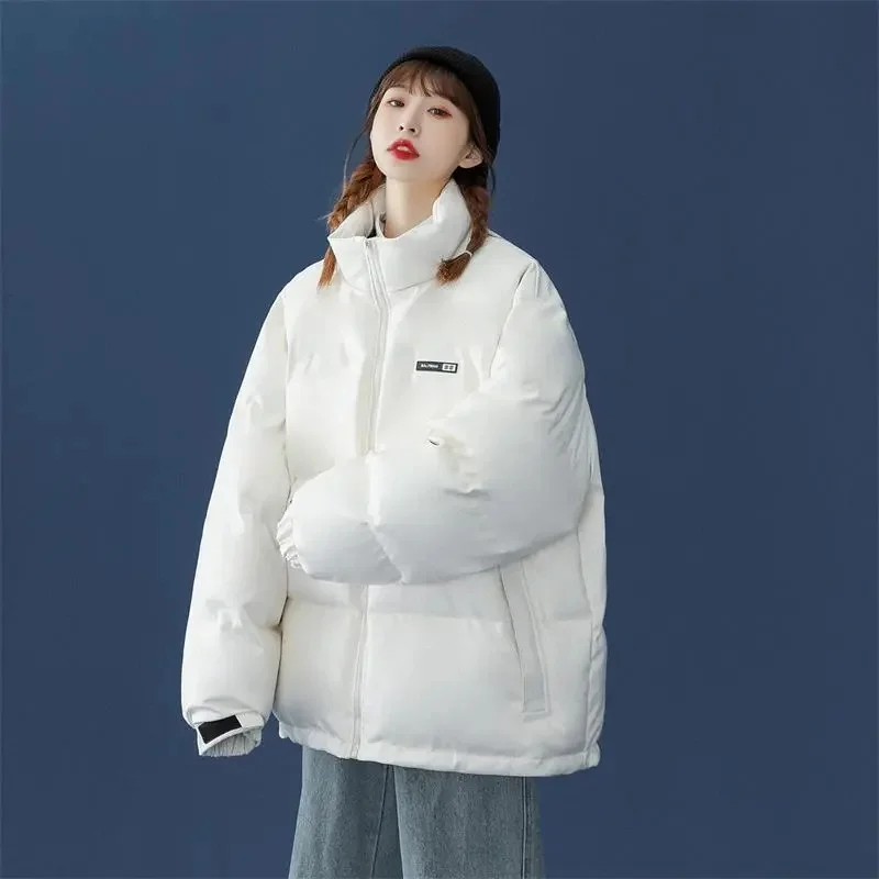 2024 New Korean Streetwear Women Pu Parkas Winter Thick Pu Leather Black Puffy Coats Fashion Warm Cotton Down Female Chic Zipper