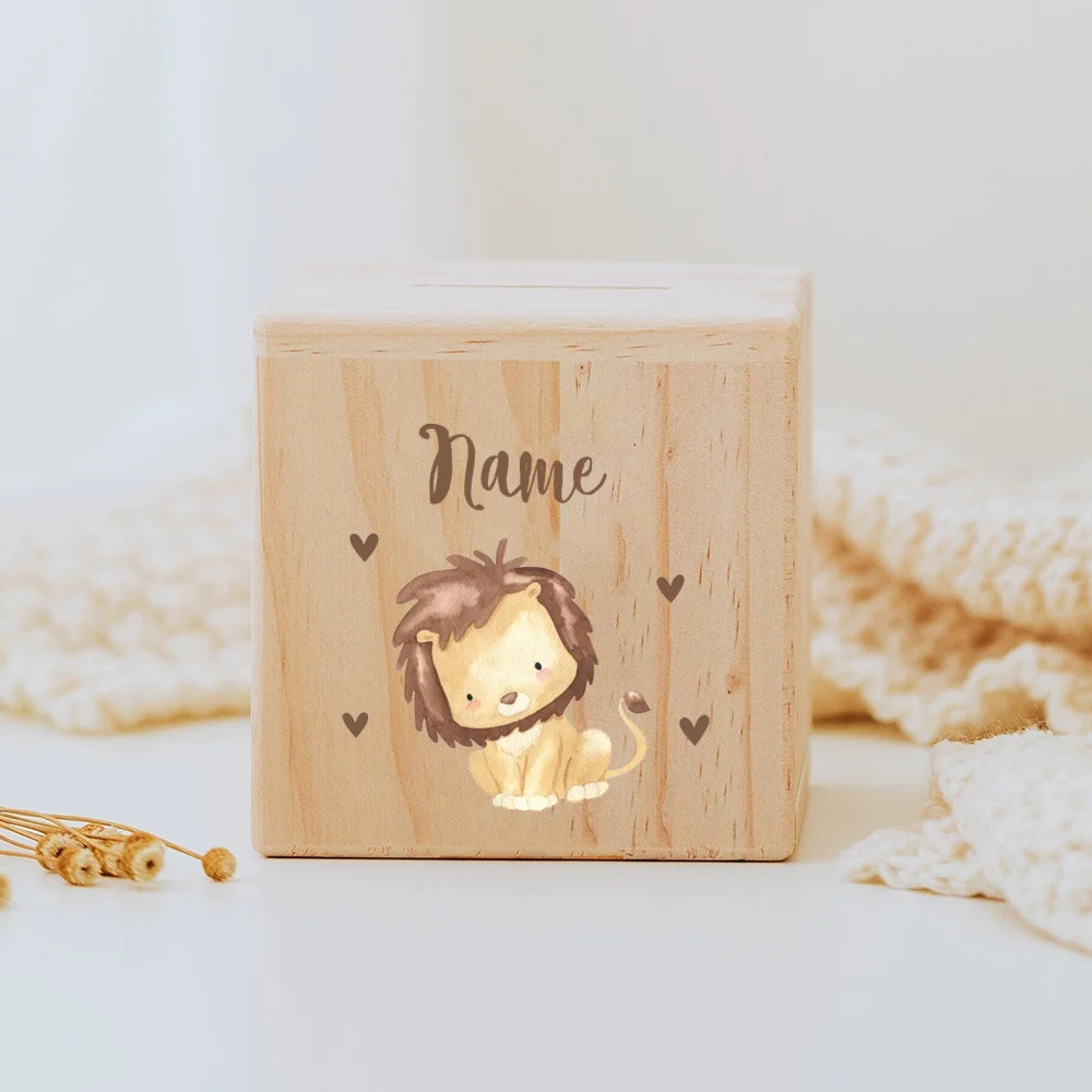 Money Box for Kids Personalized Fox and Lion Wooden Money Box Children Money Boxes with Animal Customized Piggy Bank Easter Gift