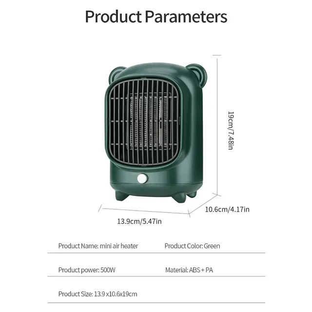 

500W Portable Fast Heating Ceramic Space Heater Personal Mini Heater Thermostat Quiet Energy Efficient Safe
