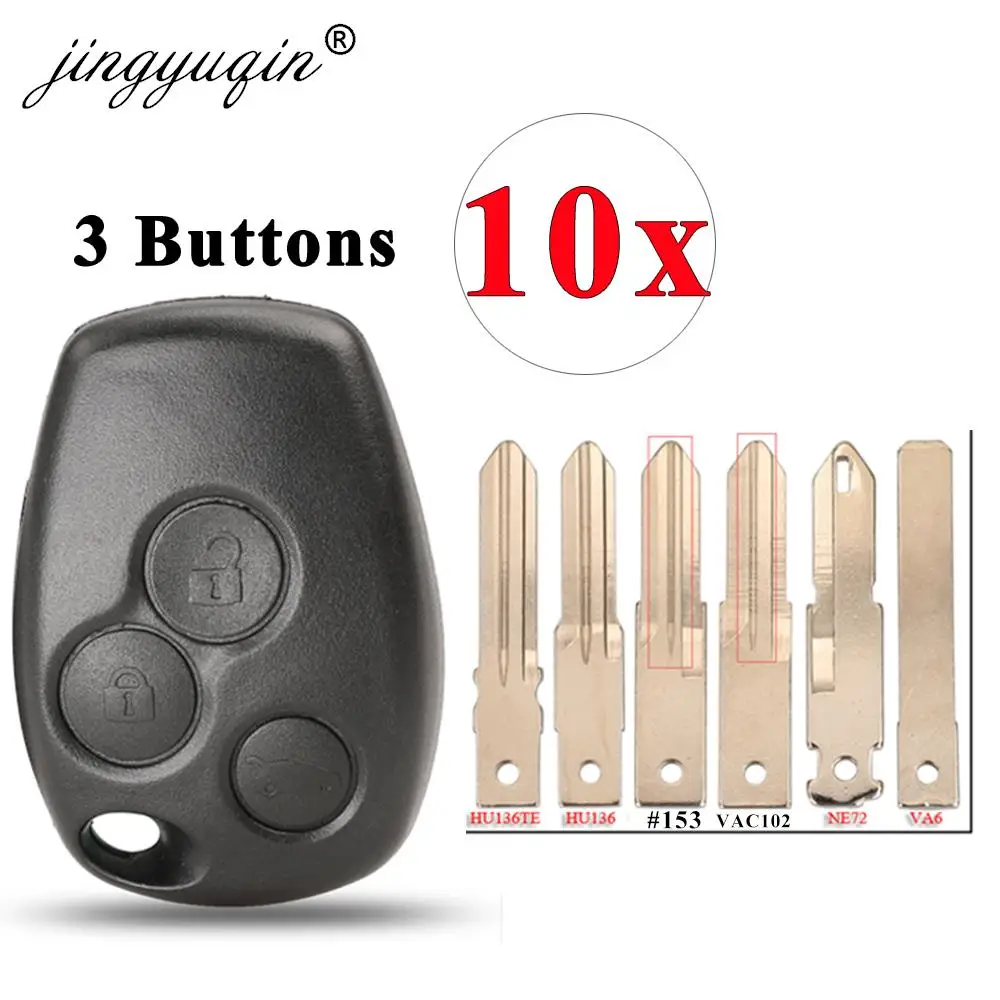 

jingyuqin 10pcs 3 Button Remote VAC102 Key Shell for Renault Duster Logan Fluence Clio Sandeo Master Vivaro Megane Fob Case