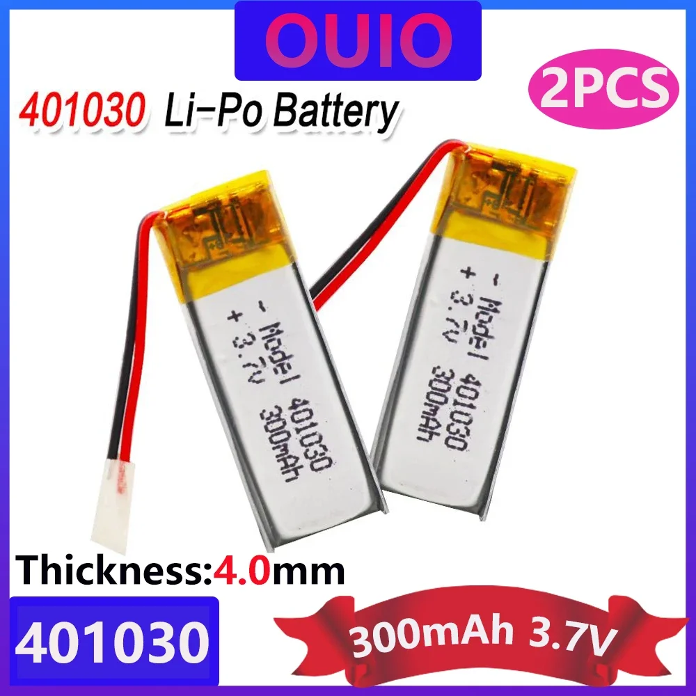 2pcs 3.7V 300mAh 401030 Lithium Polymer Li-Po Li Ion Rechargeable Battery For MP3 MP4 MP5 GPS DVD Tablet Bluetooth Camera Lipo