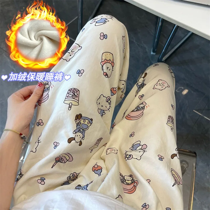 Sanrio Plush Pajamas Pants Anime Hello Kitty Pajamas Kawaii Cartoon Pochacco Print Casual Soft Comfortable Cute Girl Home Wear