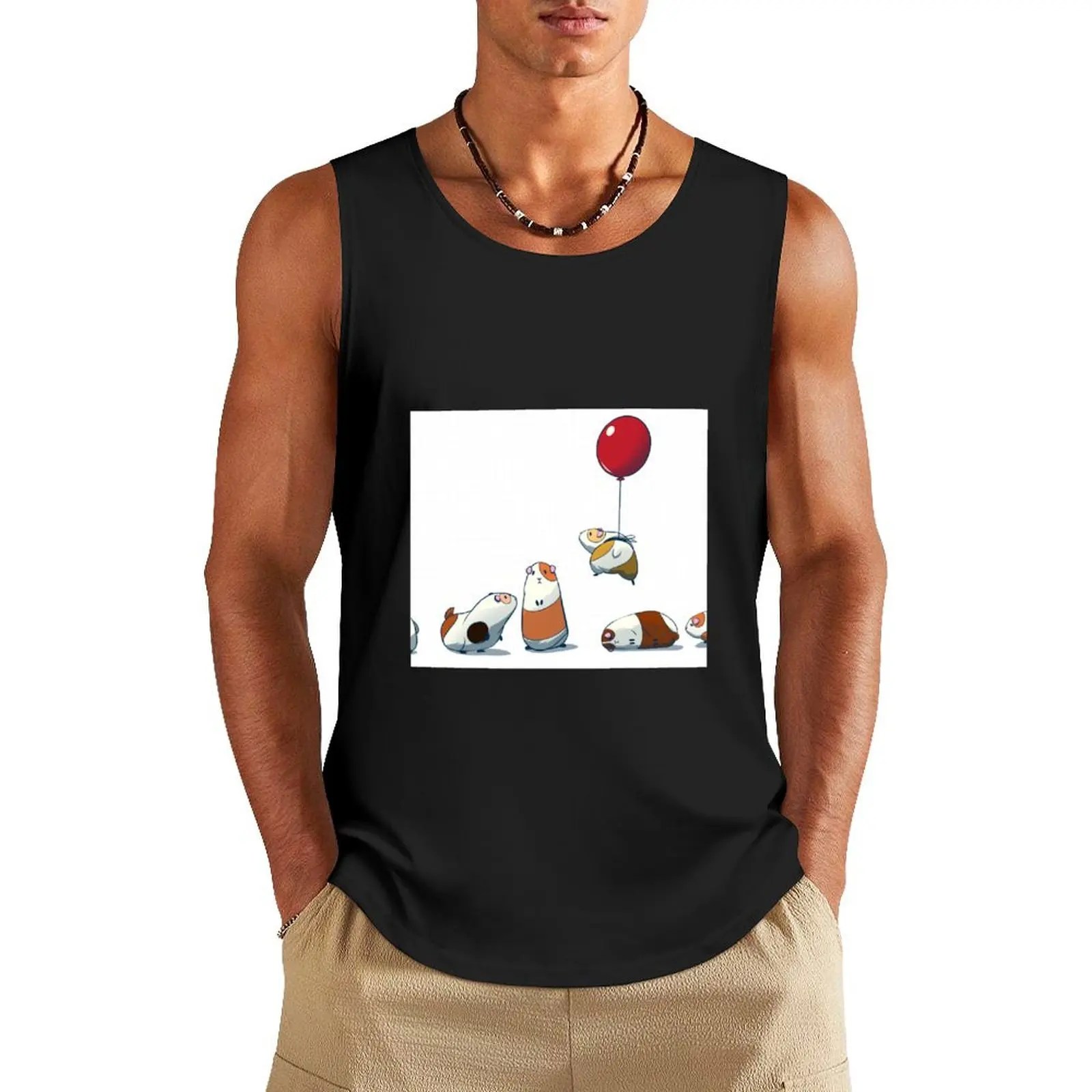 

Guinea pig family are playing with red balloon Tank Top sleeveless shirt man sleeveless gym shirt man fitness muscular man