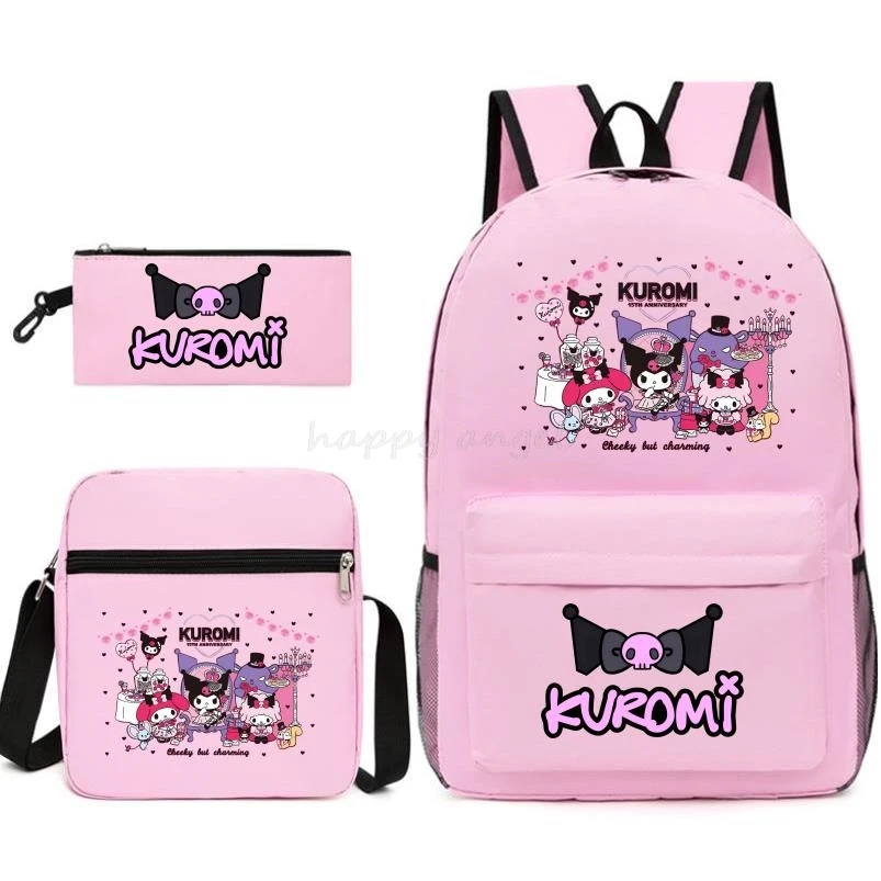 

New Lovely Kuromi Melody Backpack 3Pcs Travel Bag Canvas Backpack Students School Bag Girls Canvas Teens Laptop Zipper Mochilas