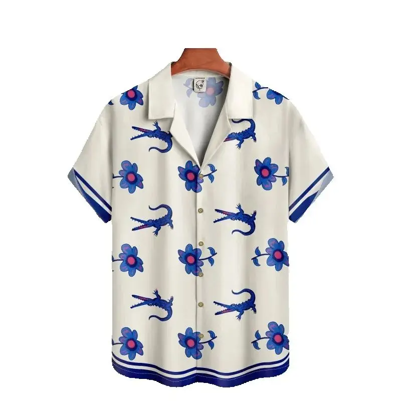 

Summer Men Shirt Street Fashion Daily Hawaiian Shirts Cartoon Print Casual Loose Short Clothes Sleeve Beach Loose Tops 2026