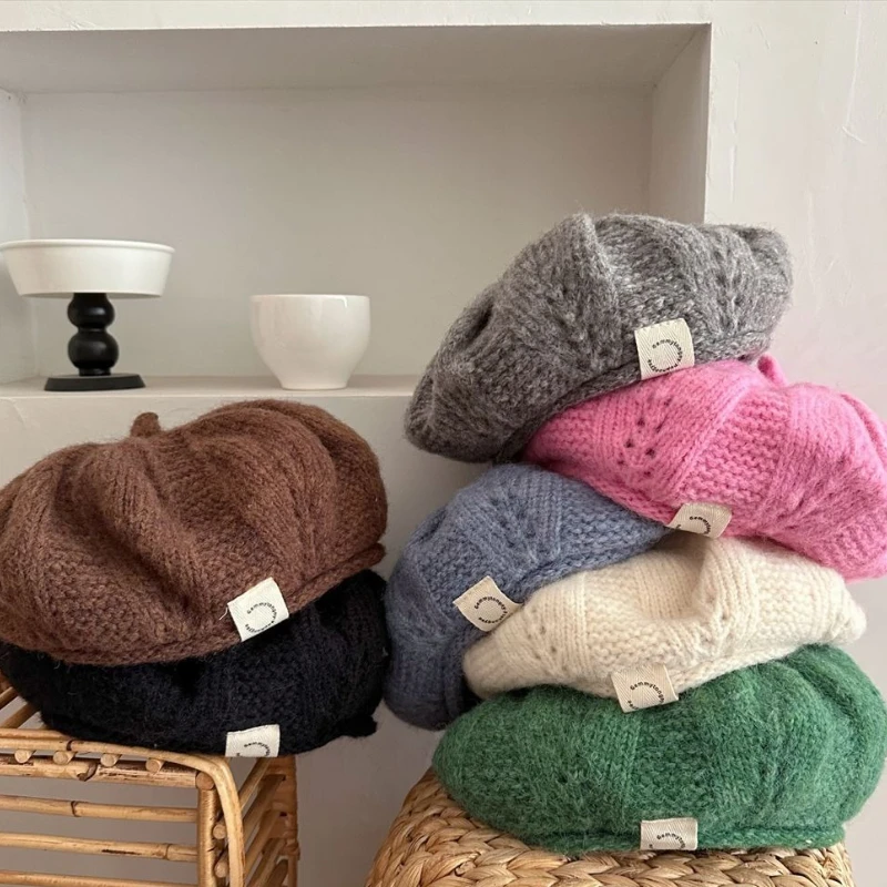 

Autumn/Winter Kids' Hats Stylish Knit Wool Beanies for Boys & Girls Retro-inspired, Versatile Berets Solid-color Fashion Pieces