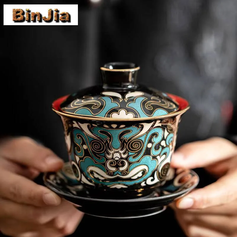 

125 мл китайское золото Sier смешанный Гайвань элегантный таоэ три говорящего чая Tureen бытовая крышка для приготовления ча украшения ремесло