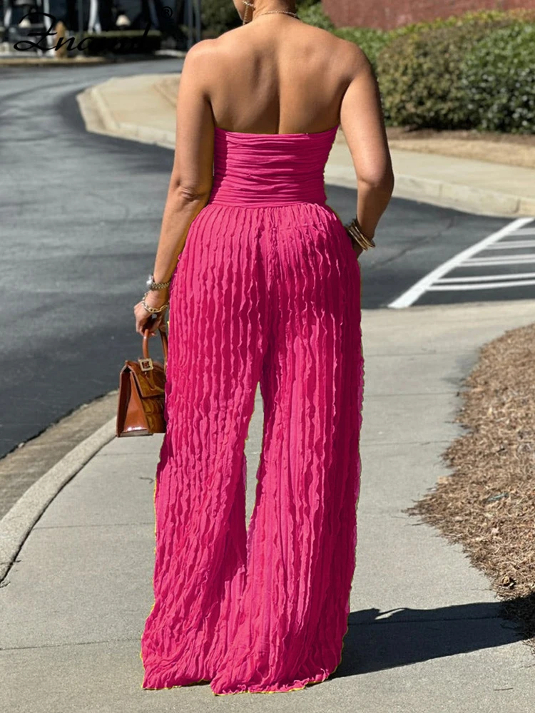 

Znaiml Off Shoulder Strapless Straight Jumpsuits for Woman Sleeveless Backless Ruffles Wide-leg Pants Female One Pieces Rompers