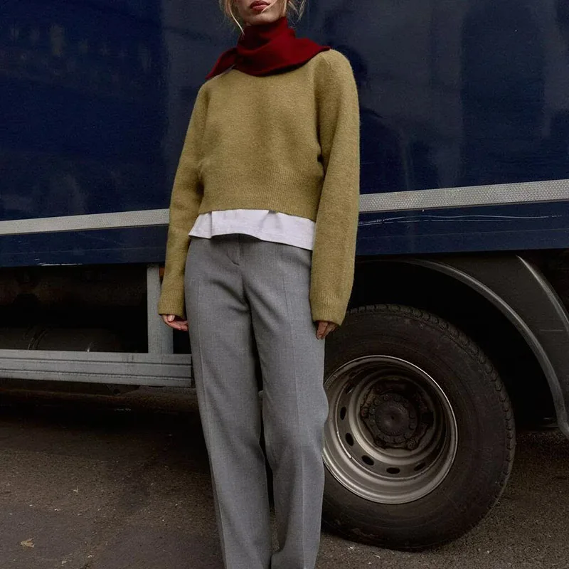 Soft Basic round Ne Long Sve Knitted Sweater New Arrival Autumn Women's Casual Loose Fit Knitted Top for Teen Girls