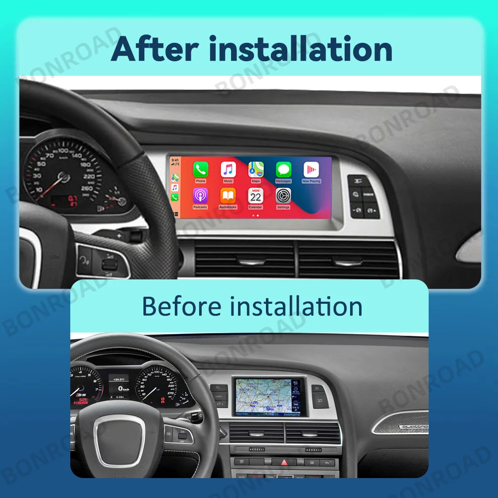 BONROAD-reproductor multimedia de radio para coche, pantalla táctil de 8,9 pulgadas para Audi A6 C6 4F 2005-2015 con CarPlay inalámbrico, Android, Auto Airplay 4
