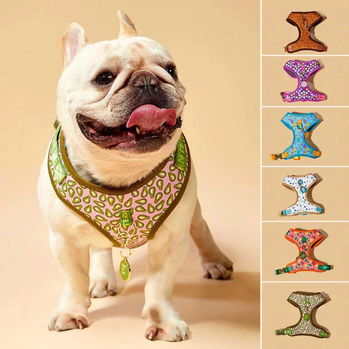 Harnais pour chien imprimé personnalisé, cadeau de vacances romantique, léger, de luxe, réglable, 1 pièce, ton étiquette d'identification pour animaux de compagnie, gratuit avec achat
