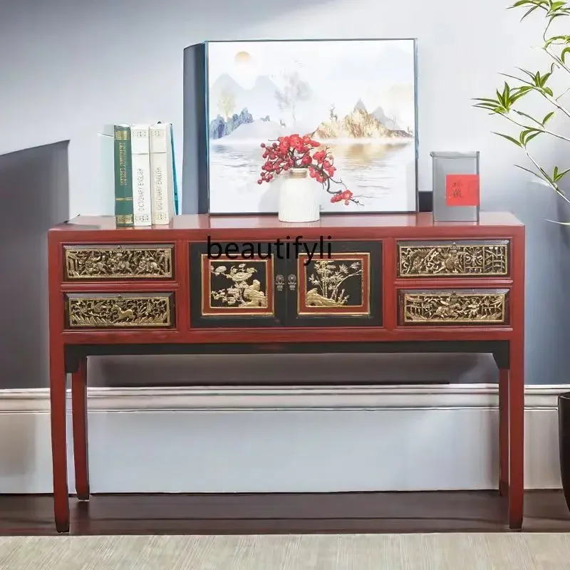 

zq1New Chinese style strip case carving porch edge storage solid wood antique desk classical furniture