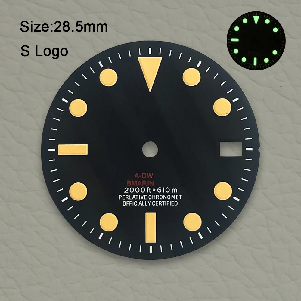 جديد 28.5 مللي متر S شعار ريترو الهاتفي صالح NH35/NH36/4R/7S الحركة اليابانية الأخضر مضيئة ساعة عالية الجودة تعديل الملحقات